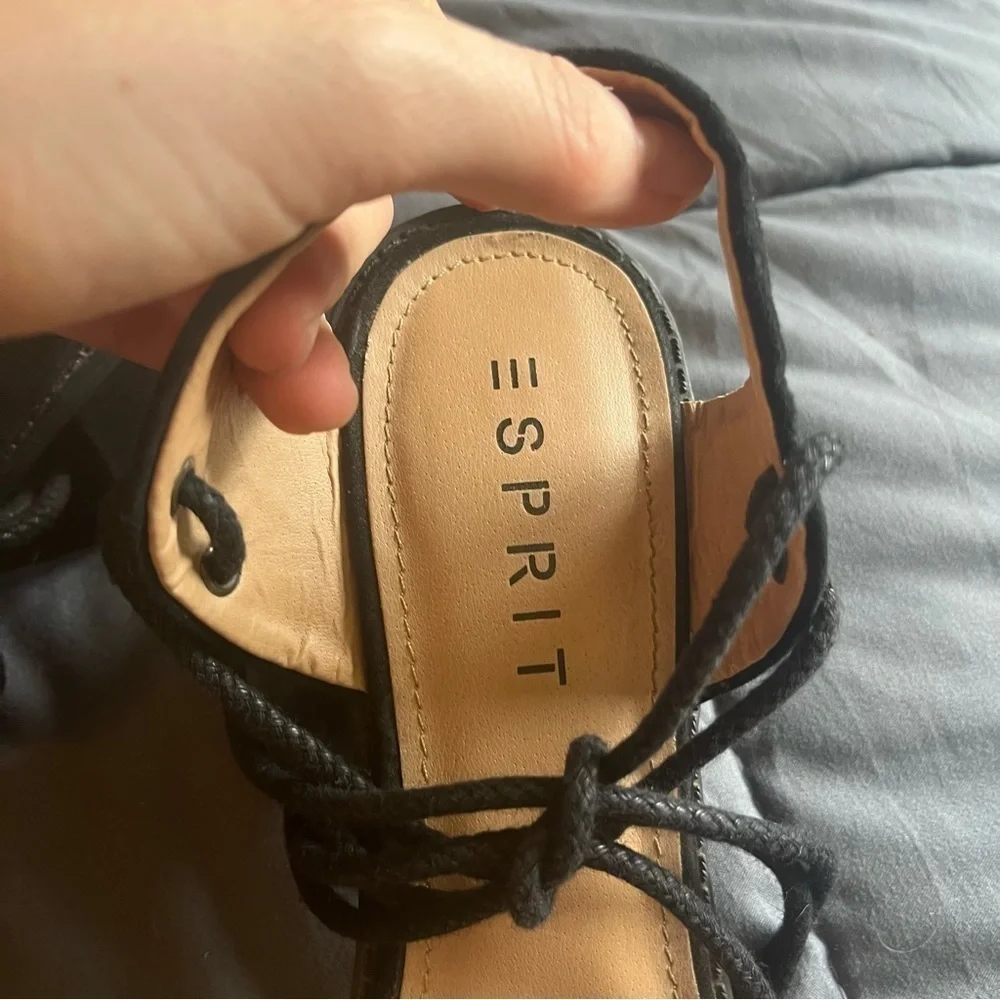 Esprit Black Lace-Up Ankle Tie Block Heel Sandals Women’s Size 9.5